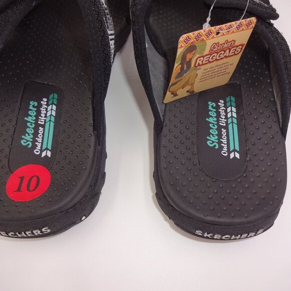 NWT New Womens Skechers Reggaes Black Sandals 10 Outdoor Lifestyle Grey White - Picture 8 of 11